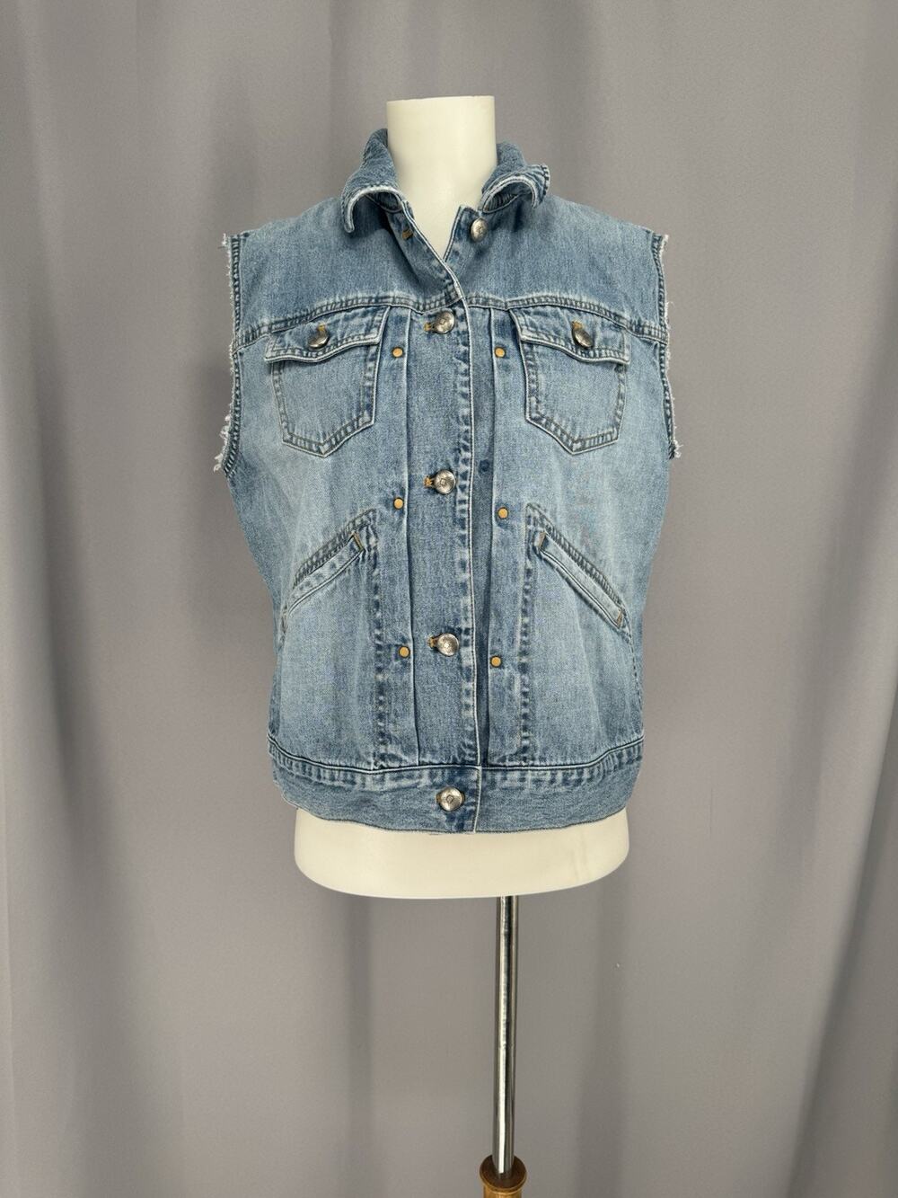 Vtg Lauren Jean Company Jean Vest Medium Trucker Style Southwestern Buttons